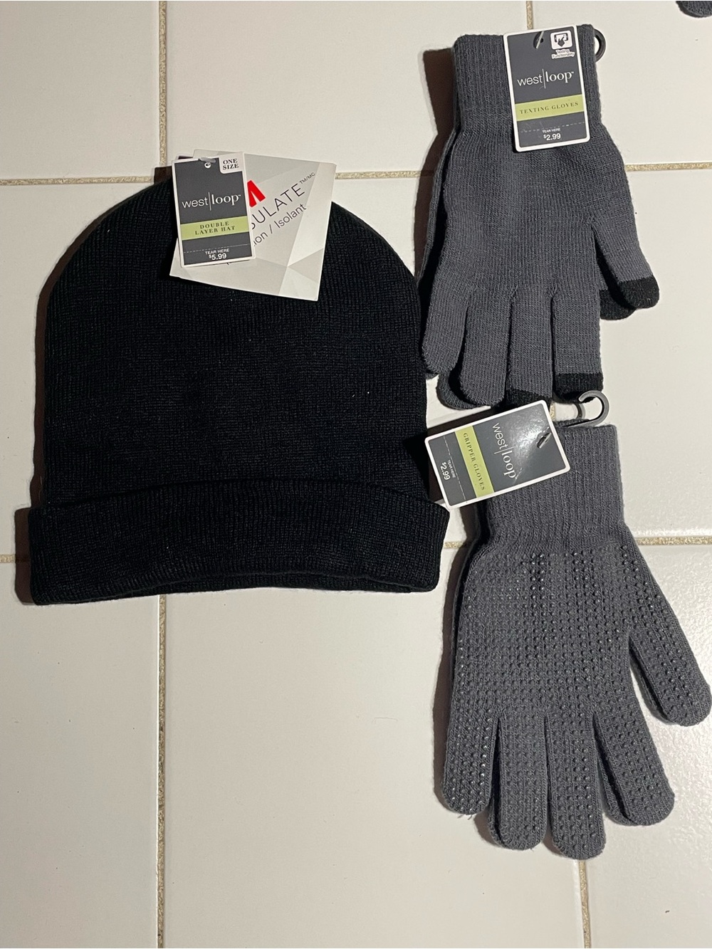 west loop Black Beanie with Gray Knit Glove Pairs